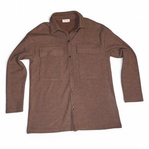 Pink Lily Winding Autumn Roads Brushed Ribbed Shacket in Brown - Size Small